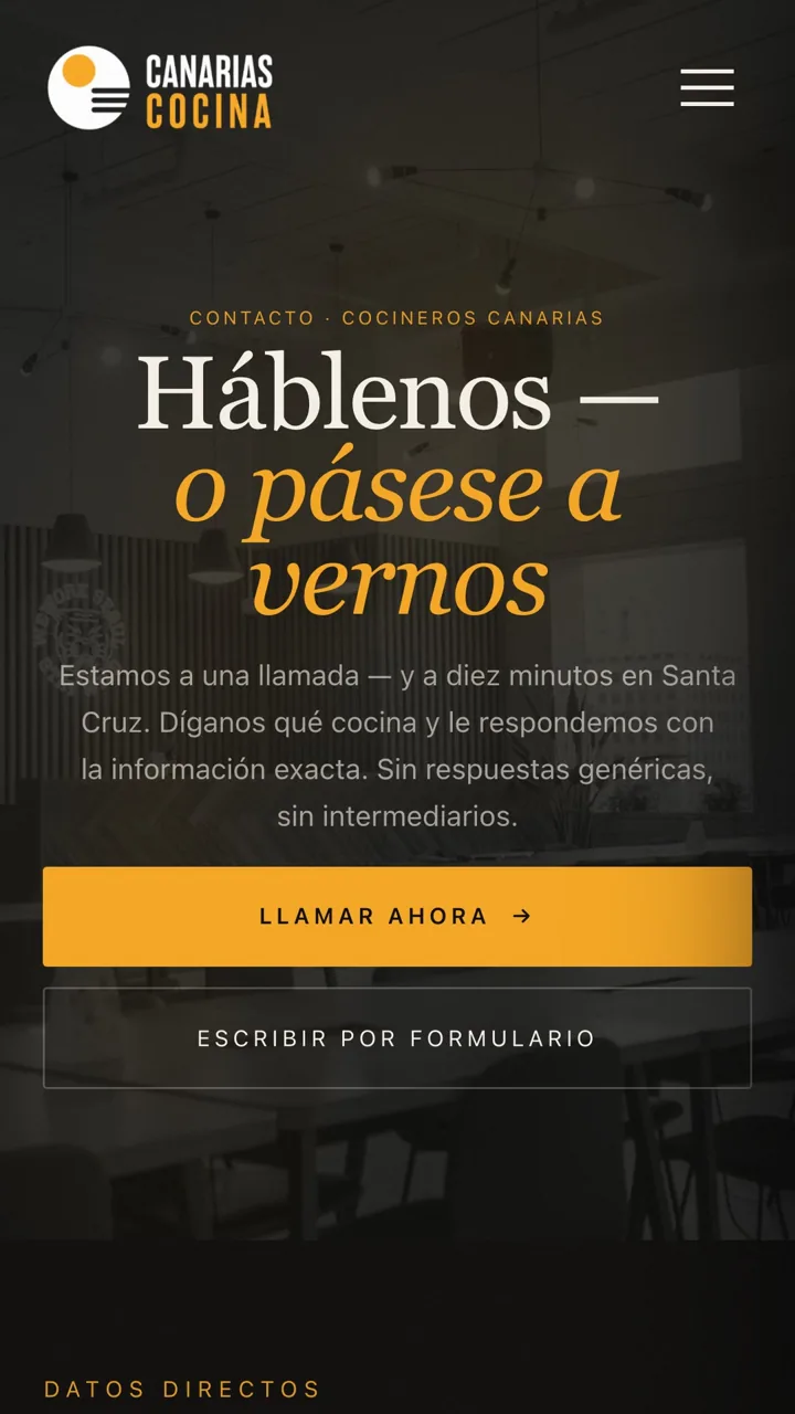 Página de contacto en el móvil